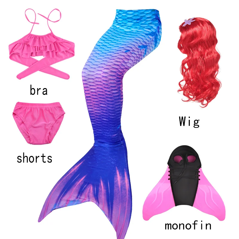 

Anime Princess Girl Swimsuit Tails Swimming Mermaid Tail Red Wig Children Birthday Party Cosplay Costumes Swimming 110-150
