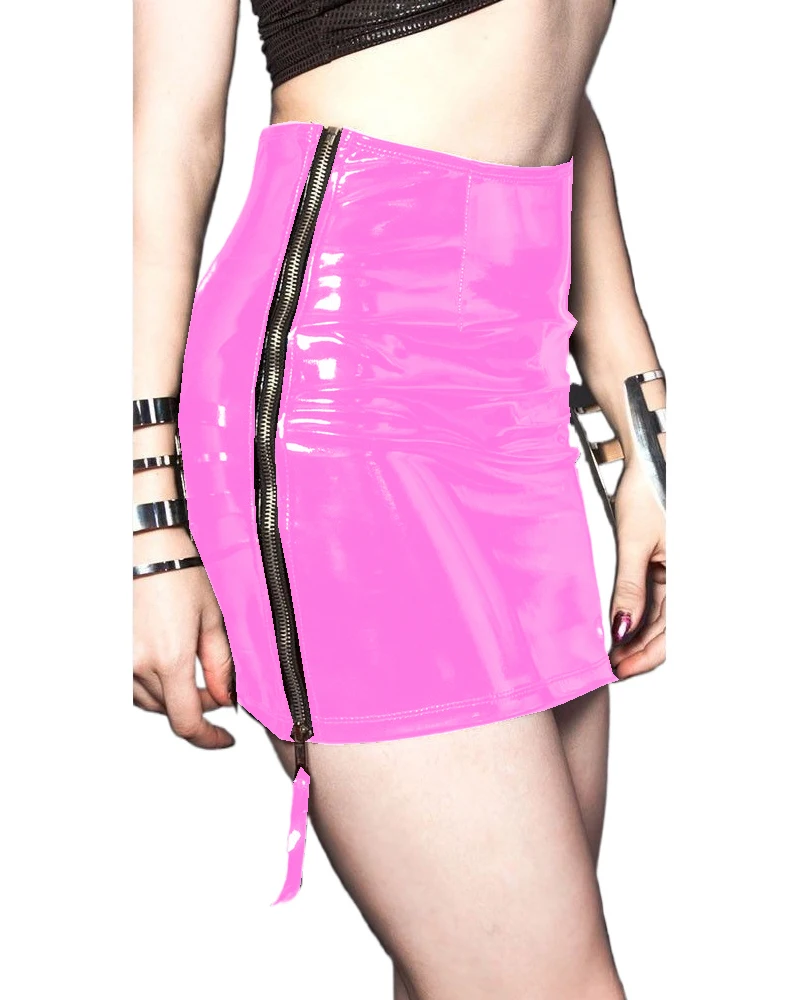 Plus Size Women WetLook PVC Mini Skirt Vinyl Latex Bodycon Punk Style Sexy Pencil Skirts Side Zipper Fashion Elegant Slim | Женская