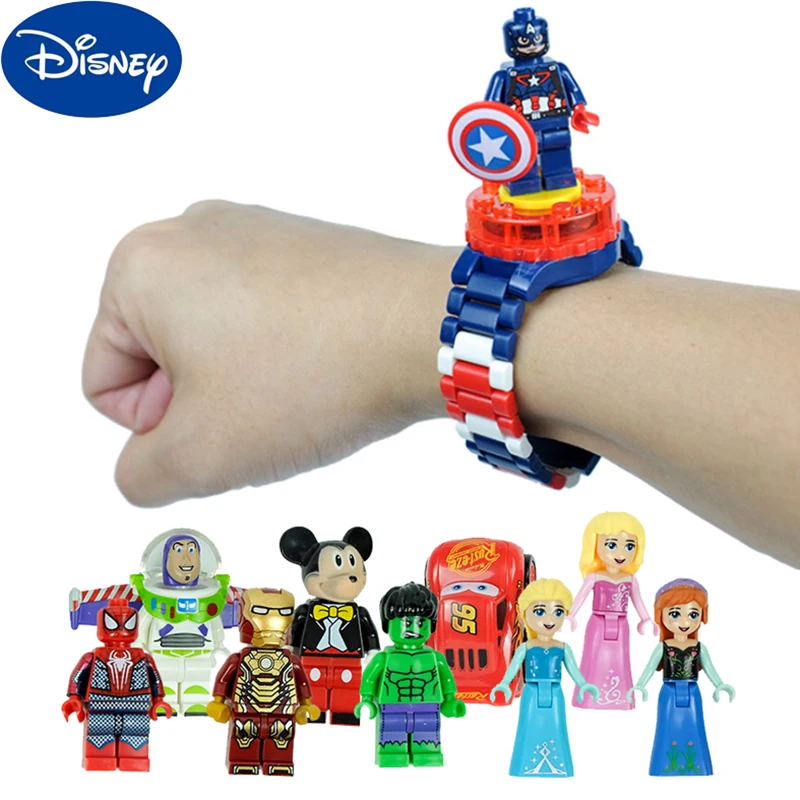 

Disney Marvel Frozen Toy Story Mickey Cars Watch Action Figure Anime Spiderman Iron Man Rotatable Creative Assembled Toy Watch