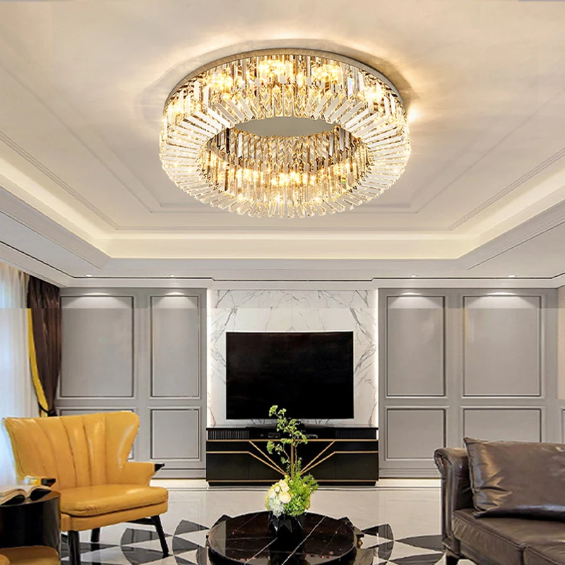 

Luxury Round Crystal Ceiling Lights Lustres Room Decor Gold Lamps Post-modern Ceiling Chandelier 2022 New Trend for Living Room