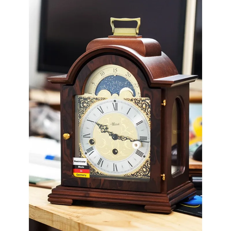 German Hermle mechanical clockwork movement, five musical tones, pure bronze mechanical clock, mahogany table clock