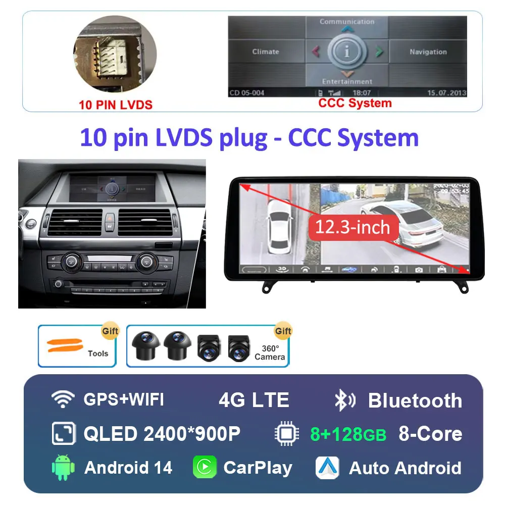

Android 14 для BMW X5 E70 X6 E71 2008-2013 CCC CIC Система Автомобильный видео Мультимедийный плеер BT 4G Ультратонкий экран Автоаксессуары