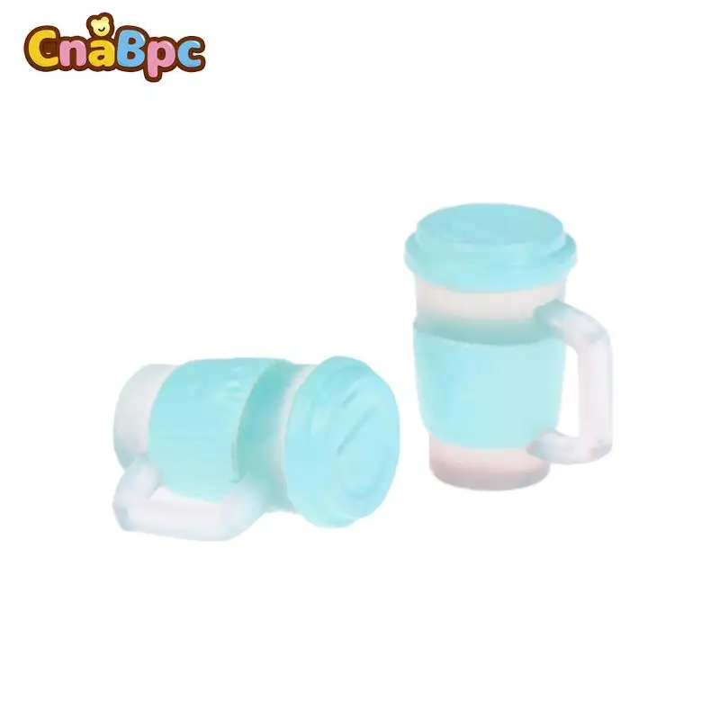 

New！1:12 Dollhouse Plastic Cup with Handle Blue Lid Miniature Tea Cup Drink Milk Tea Cup For Dollhouse DIY Decor Accessories