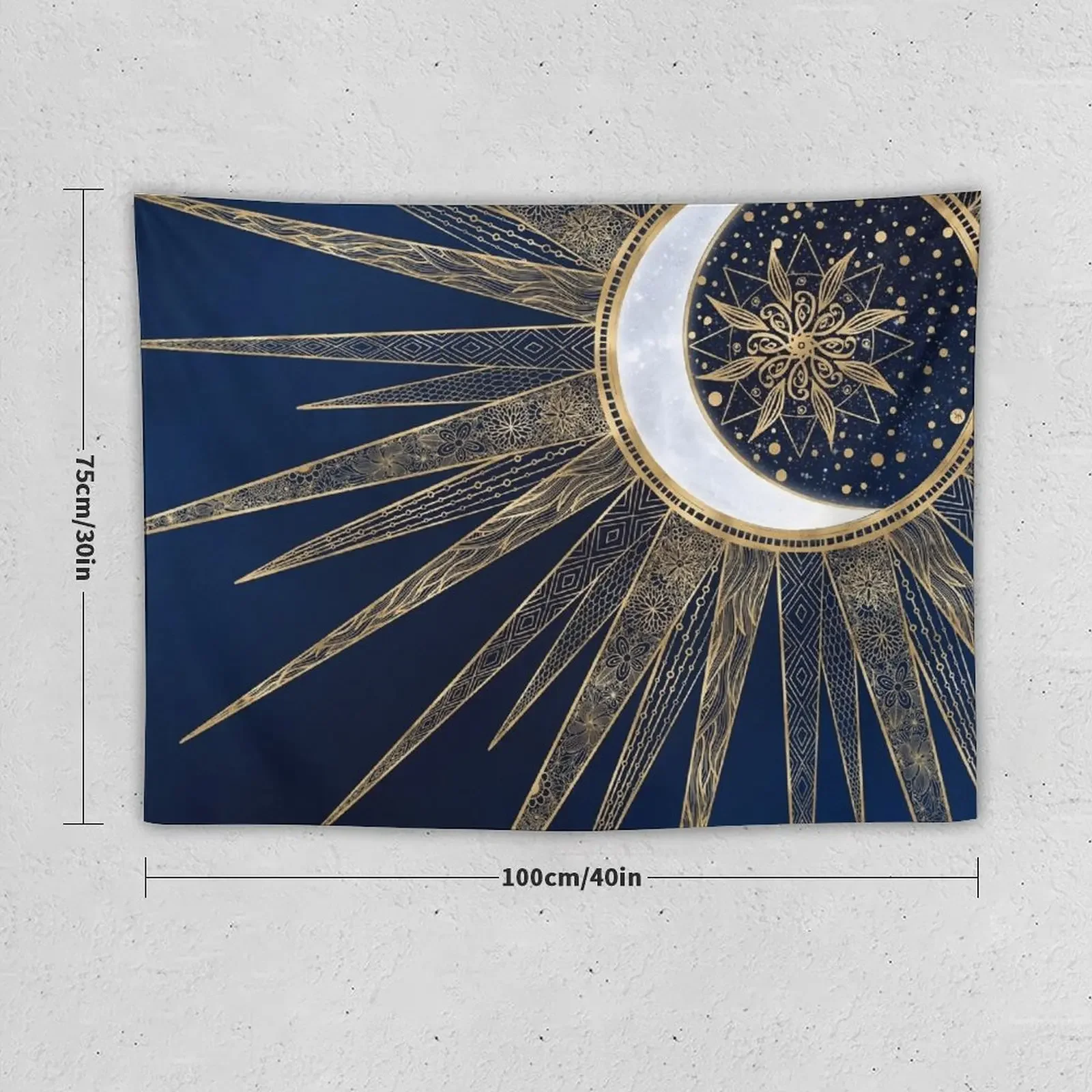 Синее золото Солнце Луна Мандала дудлинг искусство гобелен Декор для дома