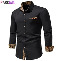 mens hipster leopard patchwork dress shirts 2022 spring new long sleeve button down shirt men club party wedding chemise homme