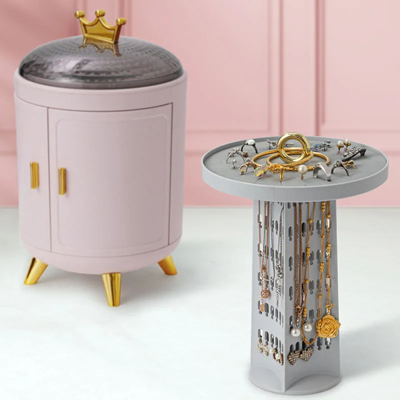 

Luxury Rotary Jewelry Storage Box Household Earrings Necklace Display Stand High Capacity Retro Screen Jewelry Organizer Case