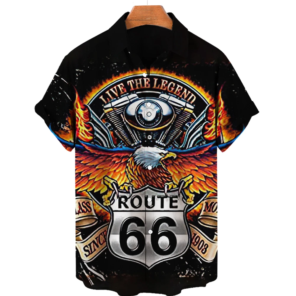 2022 Summer Luxury US Route 66 Shirts Men America Hawaiian Beach Shirts 3d Printed Shirt Loose Short Sleeve Tops Mens Clothing