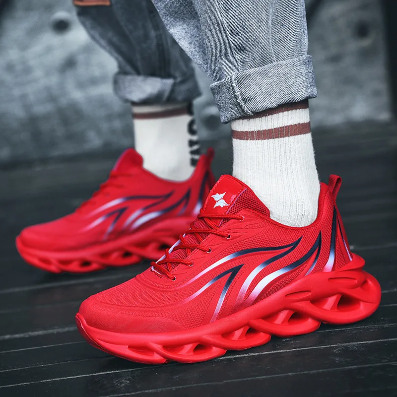 Cheap Hot Sale Mesh Red Running Shoes Men Breathable Light Sport Shoes for Man Non-slip Print Men's Chunky Sneakers Big Size 46