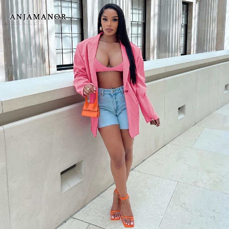 

ANJAMANOR Sexy 2 Piece Set Bralette and Blazers for Women Elegant Stylish Fall Jackets 2022 Business Casual Coats D26-EB57