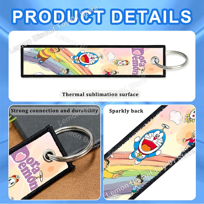 Фото Брелоки-держатели для ключей из серии Дораэмон, вышитые мультяшные брелоки для мотоциклов, автомобилей, для женщин и мужчин, аниме-украшения, забавные подарки №3