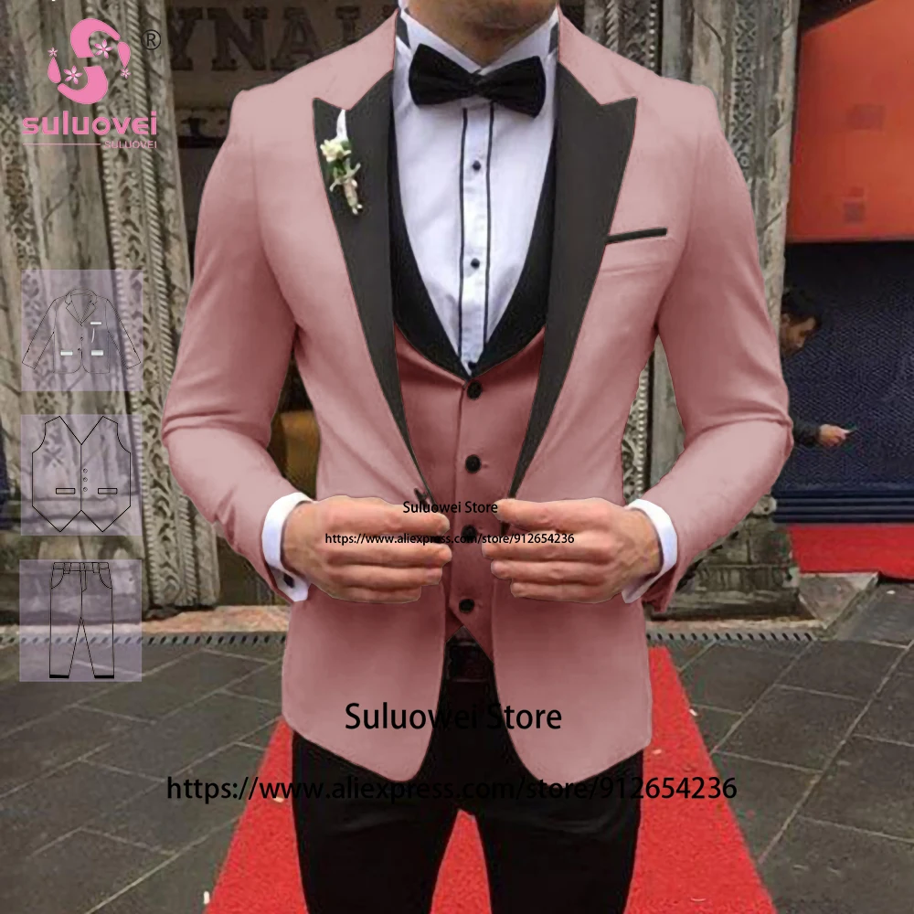 

(Customized Size Color) Slim Fit Wedding Suits For Men 3 Piece Pants Set Formal Grooms Dinner Tuxedos Costume Homme Pour Mariage