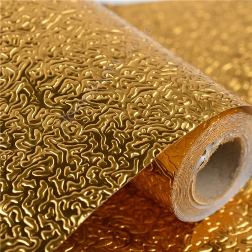 

Thickened Gold Aluminum Foil Furniture Cabinet Stickers DIY PVC Self adaptive Wallpaper for home living background wall decor