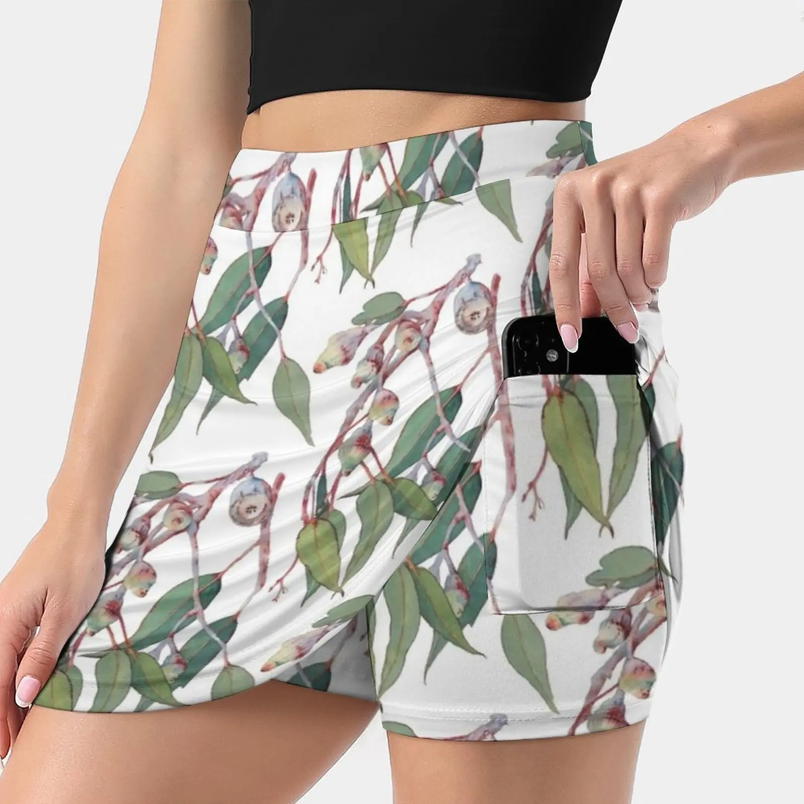 

Australian Native Eucalyptus Tree Branch Watercolour Women's skirt With Hide Pocket Tennis Skirt Golf Skirts Badminton Skirts