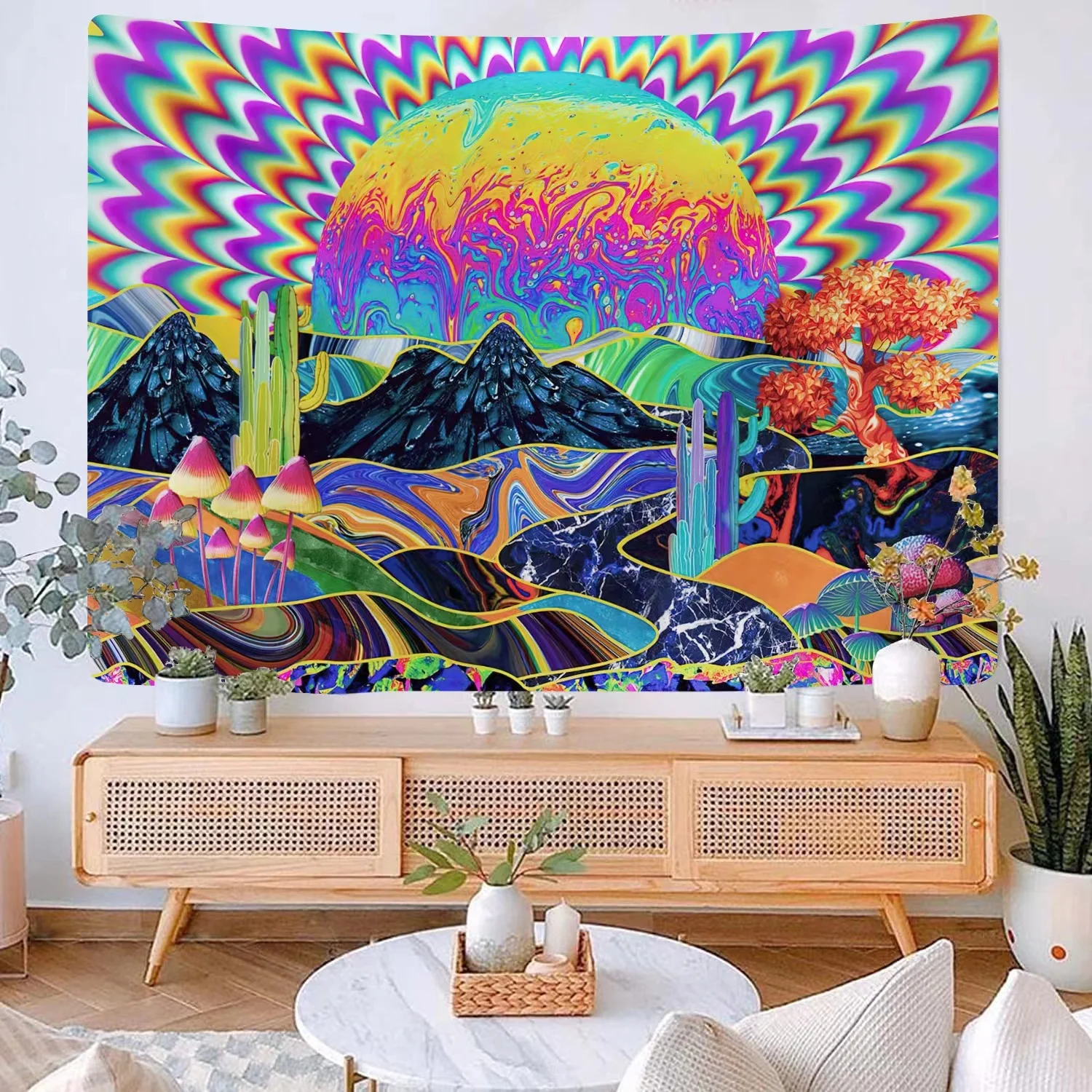 

Wall Decor Tapestry Room Home Aesthetic Hippie Tapisserie Psychedelic Sun Mushroom Tapiz Pared Tela Grande Decoration Chambre
