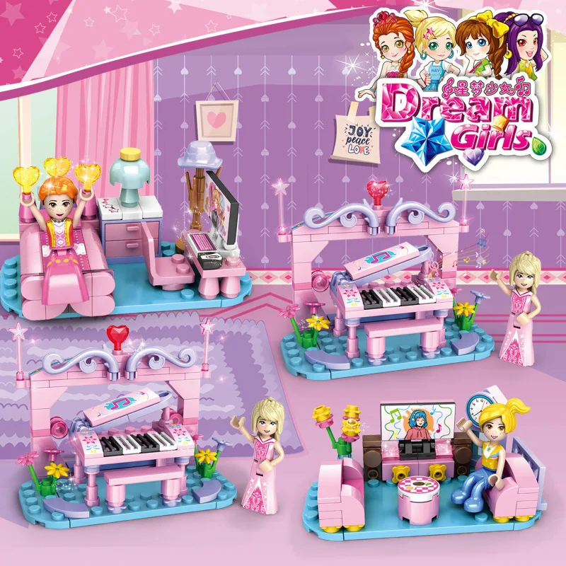 

Creative Expert Piano Scene Building Block Cosplay Girls DIY Model Bricks Puzzle Assembled Castle Birthday Toy for Children