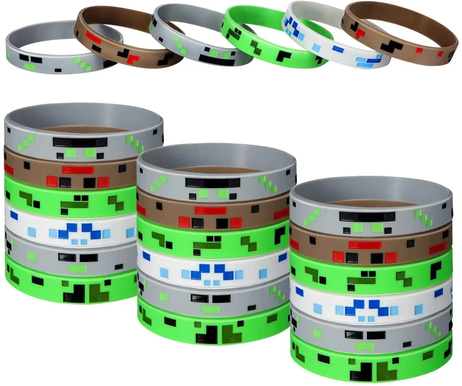 

8 Pieces Pixelated Wristband Bracelets Toy Silicone Wristbands Miner Crafting Style Character Squishy Toys for Adhd Autism Gifts