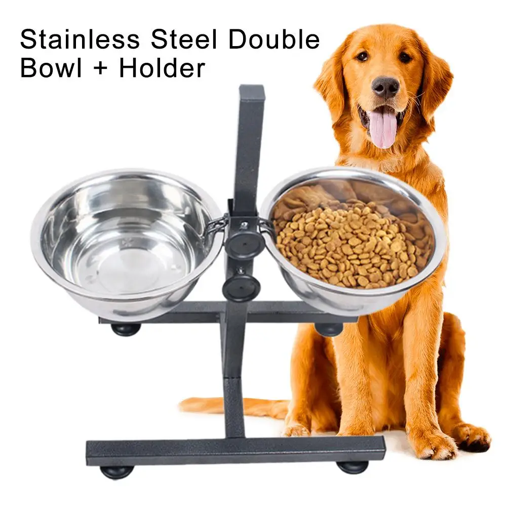 

Height Adjustable Dog Bowl with Stand Stainless Steel Double Bowl Pet Feeder Large Dog Non-Slip Food Water Basin Cat Accessories