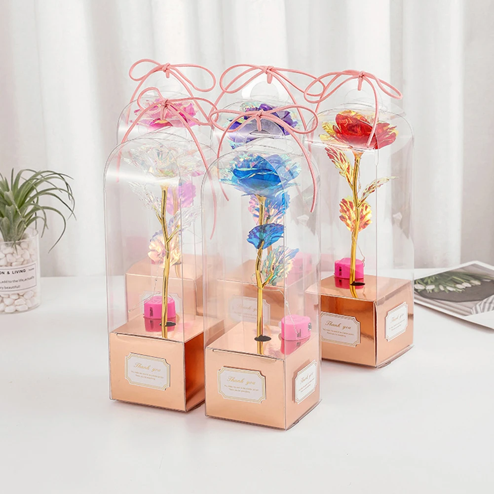 

2022 LED Light Enchanted Rose In PVC Dome Bell Box Valentine's Gift Artificial Rose Flower Gift Box For DIY Wedding Party Decor