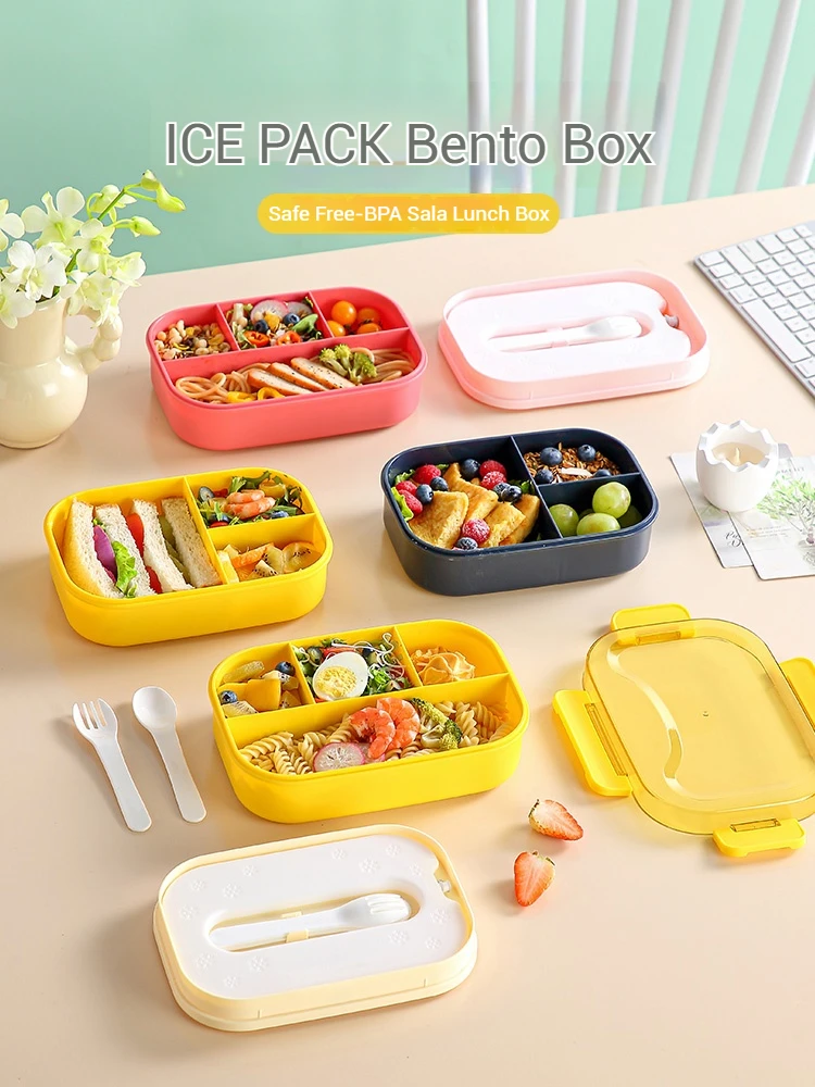 Фото ICE Pack Bento Box Разделитель соуса Fresh Sala Box ICE Ланч-бокс Герметичный пикник с вилкой и ложкой для детей Школьный офис №2