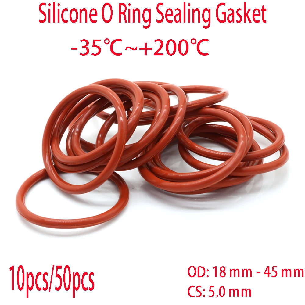 

Пищевое Силиконовое уплотнительное кольцо, диаметр 18-45 мм, толщина 5 мм, водонепроницаемое и Термостойкое красное уплотнительное кольцо, 10/20...
