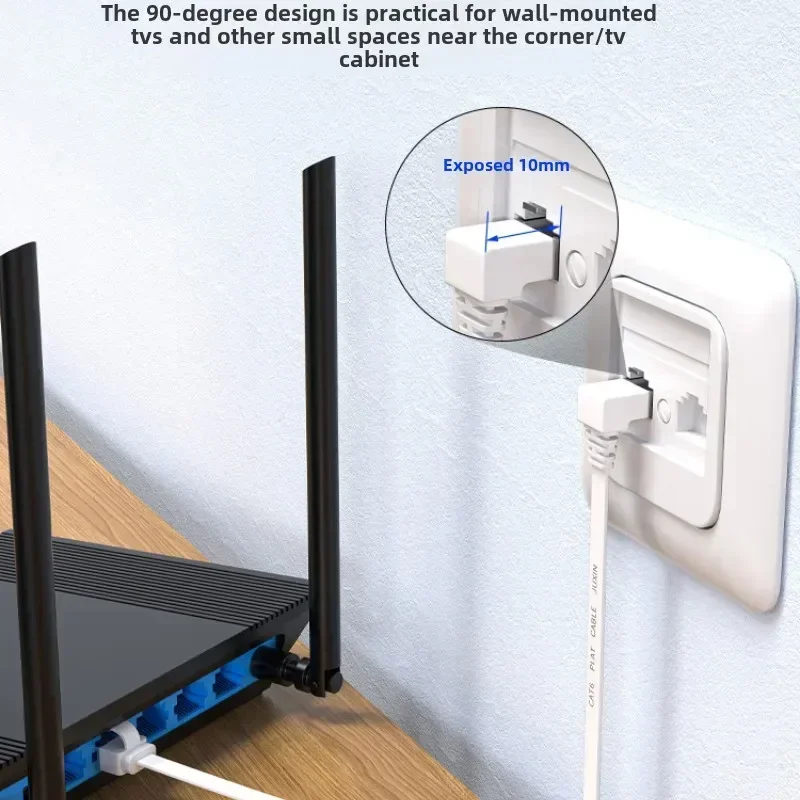 Фото Кабель Ethernet CAT7 RJ45 L-образный, 10-гигабитный, универсальный, для подключения вверх/вниз, 90 градусов, CAT6A, широкополосный, плоский, для ТВ-приставок и роутеров №4