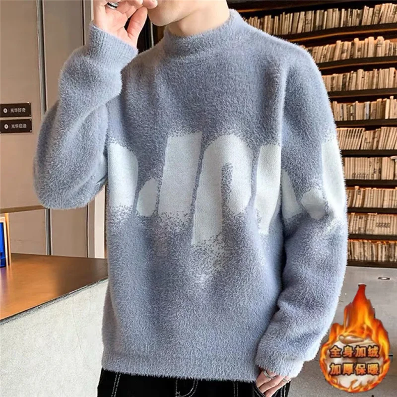 Men's Thickened Sweater Top Pullover Fashion Trend New Men's and Women's Couples Outdoor Warm Keeping Top Thickened