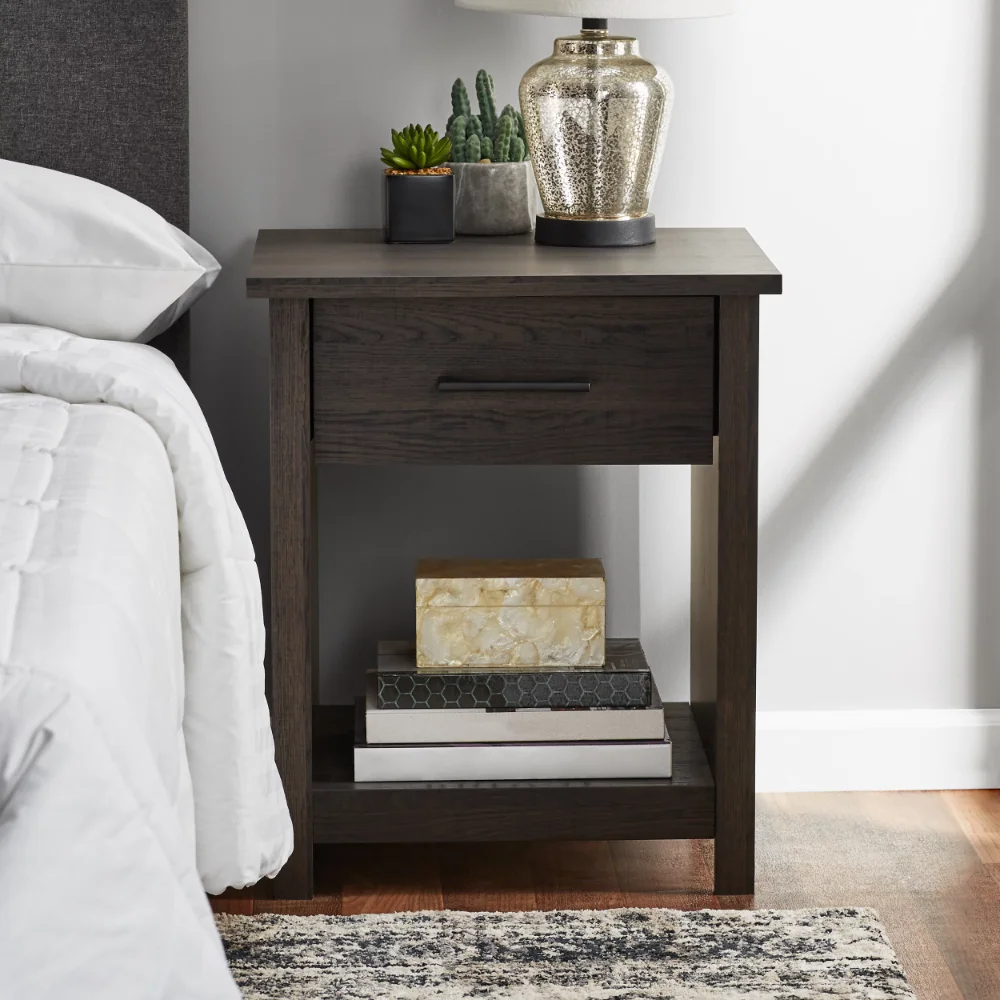 

Hillside Nightstand with Drawer Espresso Finish Night Stand Chest of Drawers for Bedroom Modern Low Small Table Nightstand