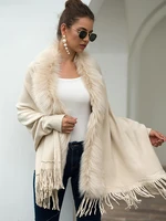 2022 new fur collar winter shawls and wraps bohemian fringe womens autumn winter ponchos and capes batwing sleeve cardigan