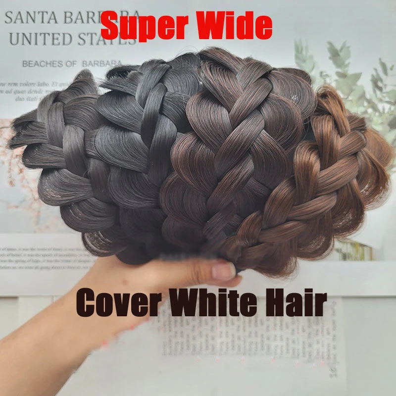 Super Wide Cover White Hair Headband  Large Volume Hairband Twist Headband Fishbone Braid Wig Band With Teeth Non-slip For Women