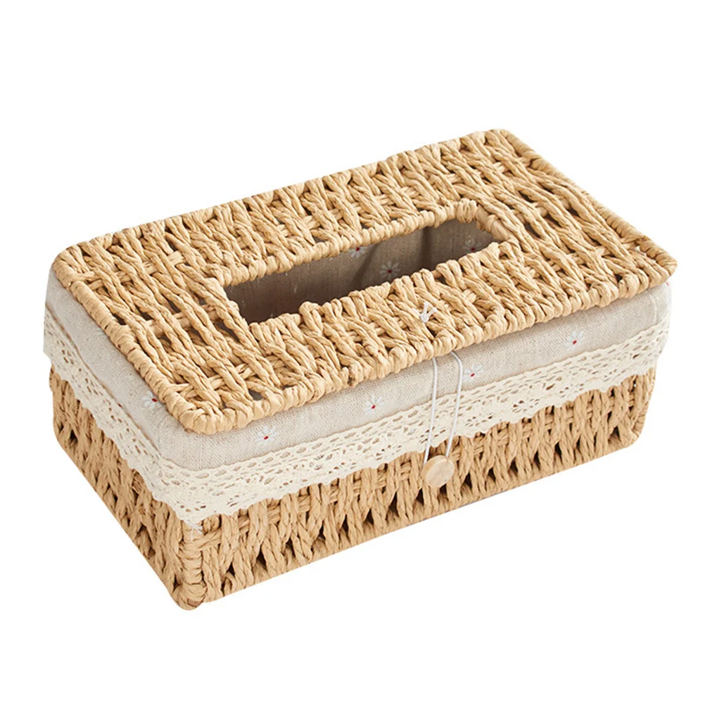 

Box Tissue Napkin Holder Cover Case Facial Bathroom Paper Woven Container Storage Square Seagrass Wood Rattan Desktop Towel