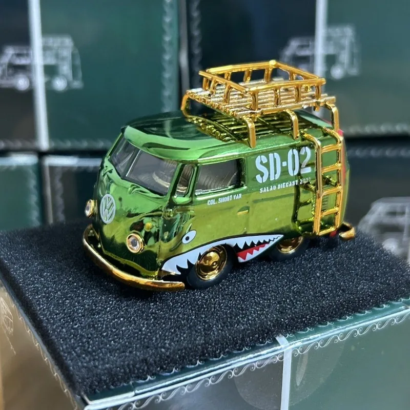 Модель автомобиля 1/64 VW T1 Wax Gourd Cart Car Modeishark Green Play Vehicles