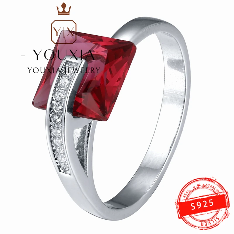 

Лидер продаж, Европейский и американский стиль, простой дизайн в виде сердца, женское ювелирное изделие из серебра 925 пробы, кольца с рубином для женщин, ювелирные изделия
