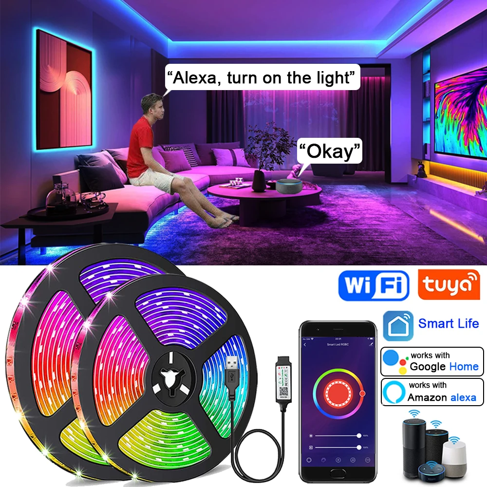 

Умная Светодиодная лента с Wi-Fi, RGB 5050, управление через приложение
