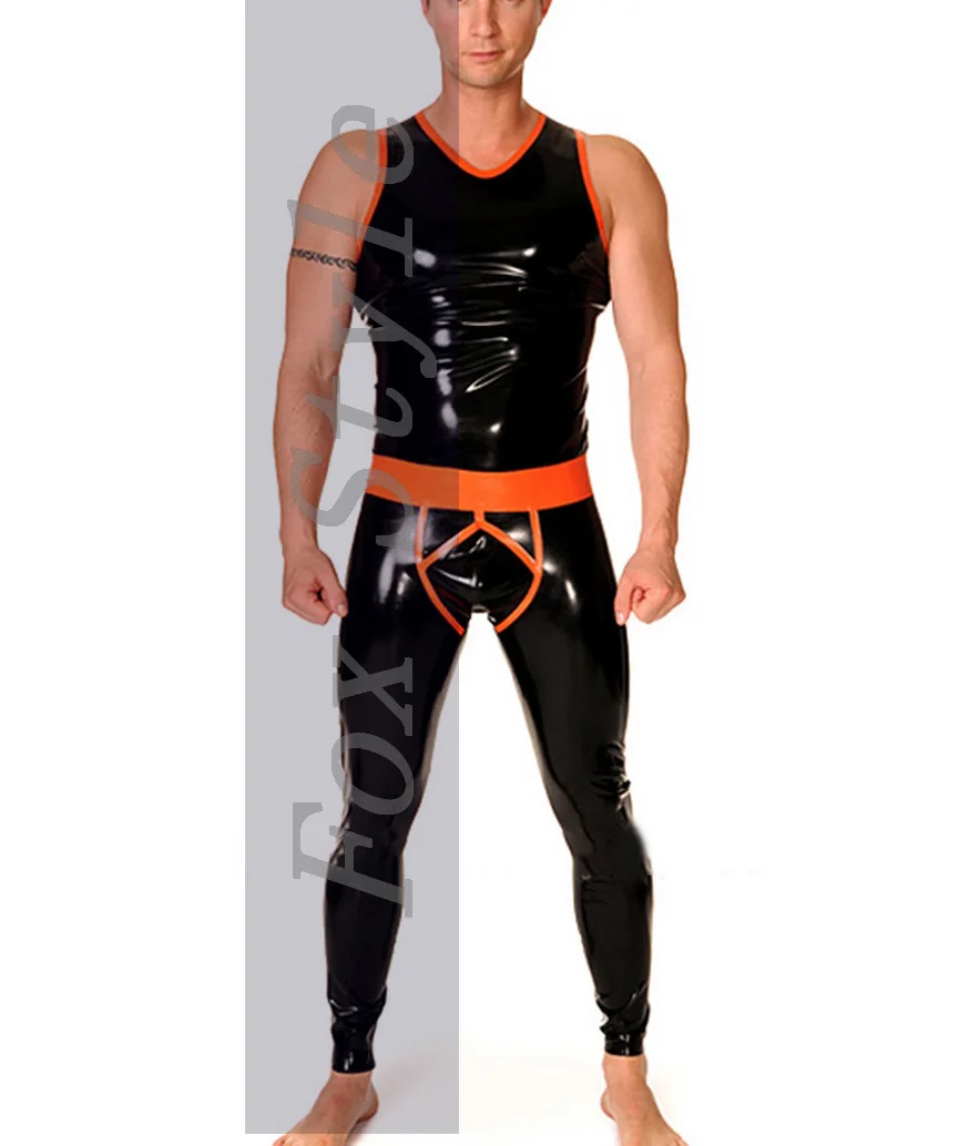 Men's latex legging pants with pocket