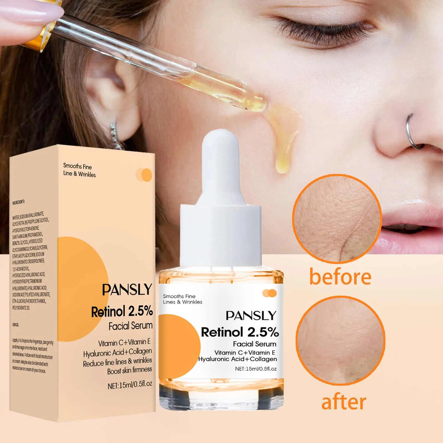 

Retinol Face Serum Hyaluronic Acid Anti Wrinkle Whitening Firming Facial Essence Anti Aging Nourish Brighten Repair Skin Care