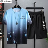 2022 summer ice silk mens pants set gradient short sleeve t shirt casual shorts two piece suit outdoor sportswear tracksuits