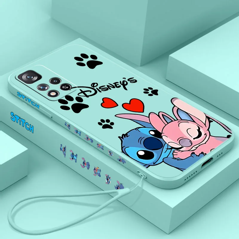 Милый чехол для телефона Disney Stitch Animation Xiaomi Redmi Note 10 9 8 7 T S Pro Max Lite 5G Liquid Left Rope Funda Silicone