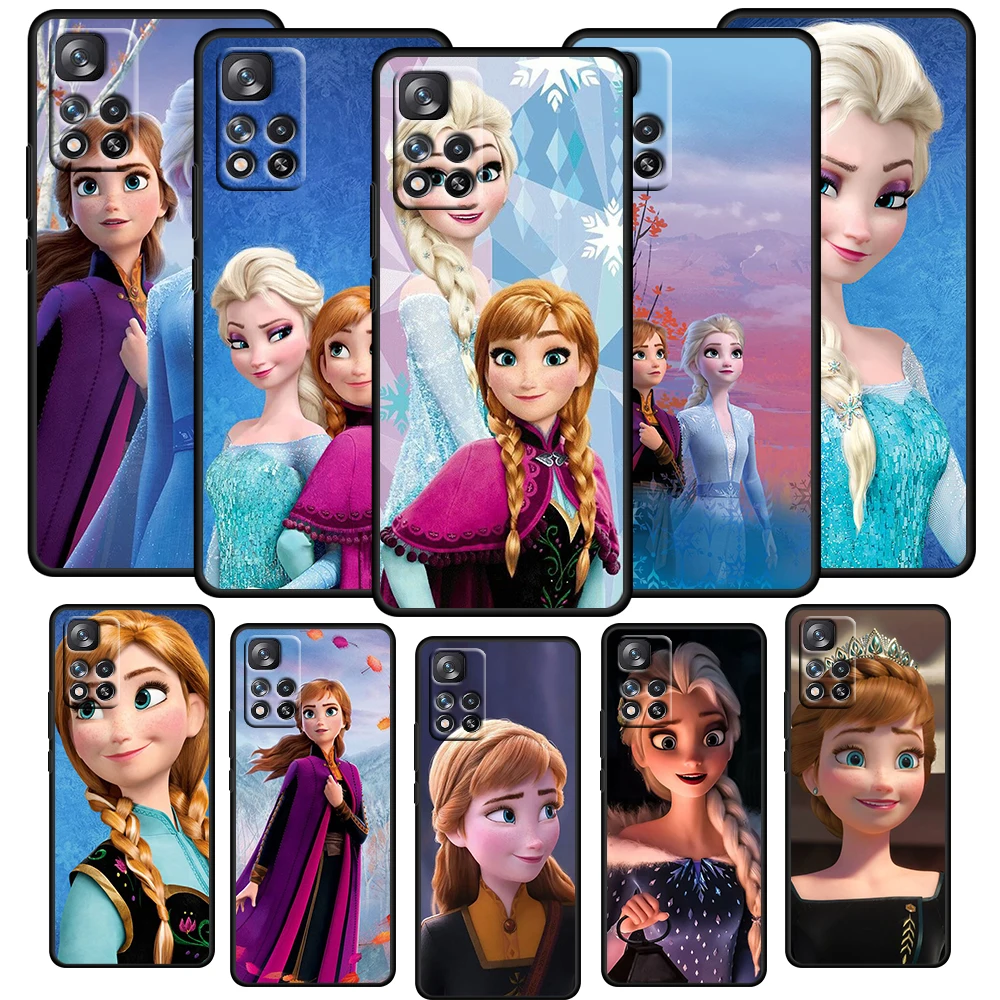 

Disney Frozen Princess Case For Xiaomi Redmi Note 11E 11S 11 11T 10 10S 9 9T 9S 8 8T Pro Plus 5G Soft TPU Black Phone Cover Capa