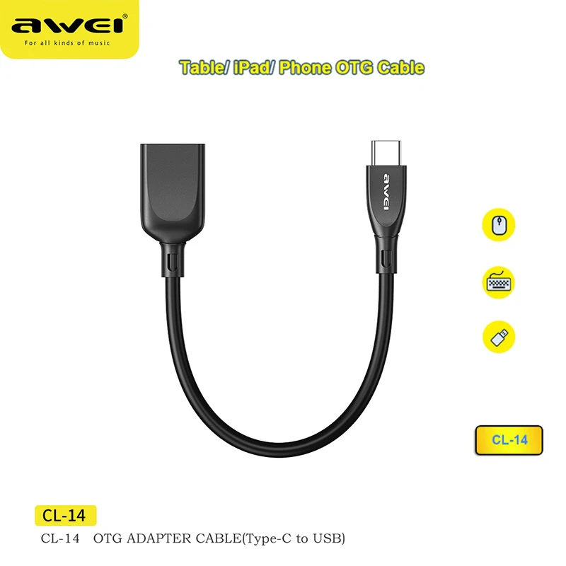 

Awei CL-14 OTG Adapter Cable Type C Male To USB Data Sync Converter Cable Down and Transmission for Tablet PC Mobile Phone