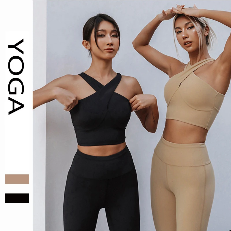 

Tank Top Bra Gathered Shock-absorbing Belly Lightening Back Beautification Cross Strap Training Fitness Underwear