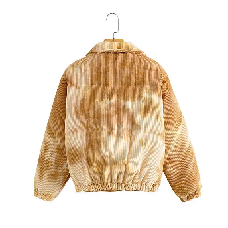 Retro Style Tie-Dye Lapel Long-Sleeved Thick Padded Jacket 2022 Autumn and Winter New Women's Cotton Padded Clothes