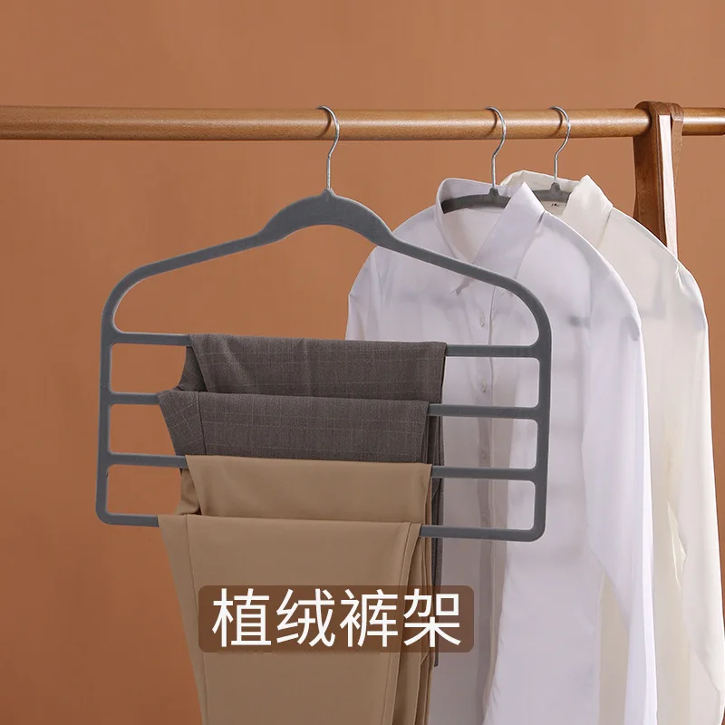 

40CM Plastic flocking hanger Fishbone 3 layer Multifunctional Clothes Hanger Wardrobe Clothes Hanger Anti-skid Velvet Magic Rack