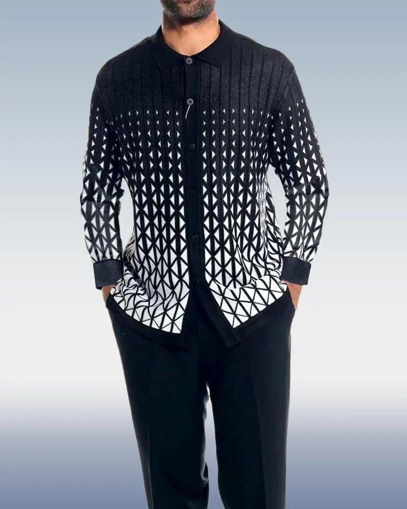 

2022 new fashion casual men's long sleeve shirt+trousers two-piece outdoor casual simple 3d printed men's walking suit