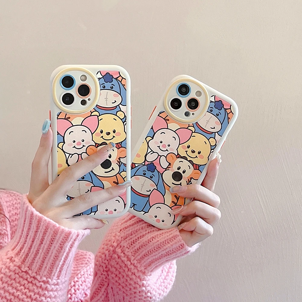 

Cartoon Disney Winnie the Pooh Phone Case For Iphone 11 12 13 14 Pro Max Plus SE 2020 All -inclusive round hole soft glue