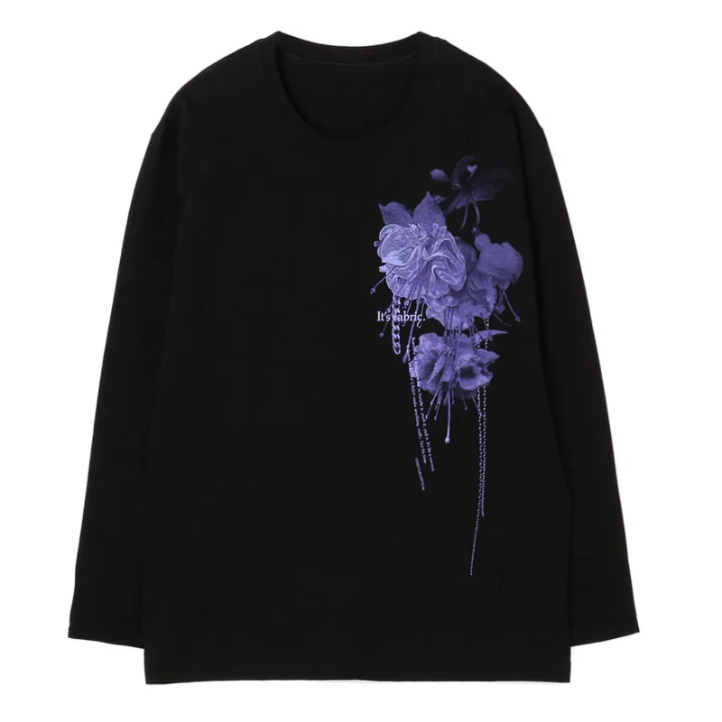 

Y-3 Yohji Yamamoto Мужская футболка с длинным рукавом 23SS Повседневная футболка с темно-фиолетовыми цветами и цветочным принтом для мужчин и женщин