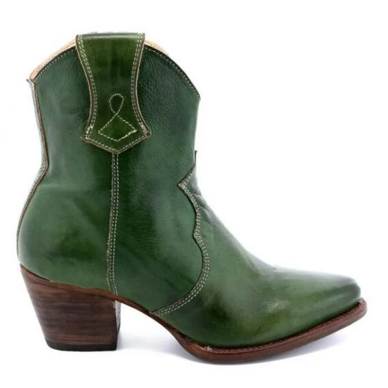 Wedge Western Boots Women Shoes 2022 Pointed Toe Chunky Heels Ankle Boots Plus Size 34-43 Cowgirl Short Booties Bota Feminina