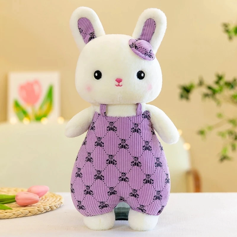 Милый кролик с длинными ушками в комбинезоне плюшевая кукла детская мягкая