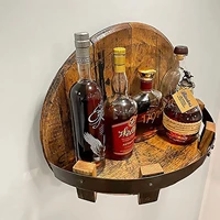 liquor bottle display bourbon whiskey barrel shelf wall mounted vintage round wine rack family kitchen bar rack decoration