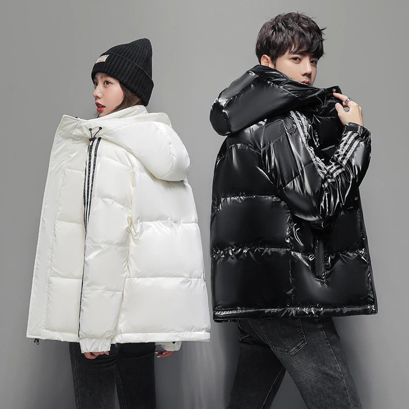 Winter White Duck Down Jacket Men Parkas Men Fashion Casual Short Coat Shiny Hooded Windbreaker Youth Outwear Harajuku Coats