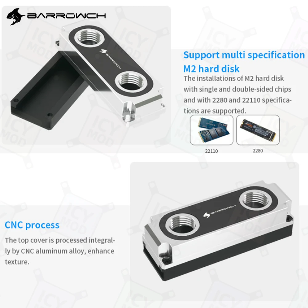 Фото Водяной блок SSD Barrowch M2 2280/22110/PCIE/SATA Радиатор G1/4 дюйма для игровых ПК Жидкостное охлаждение здания MOD FBM2280-PA №3